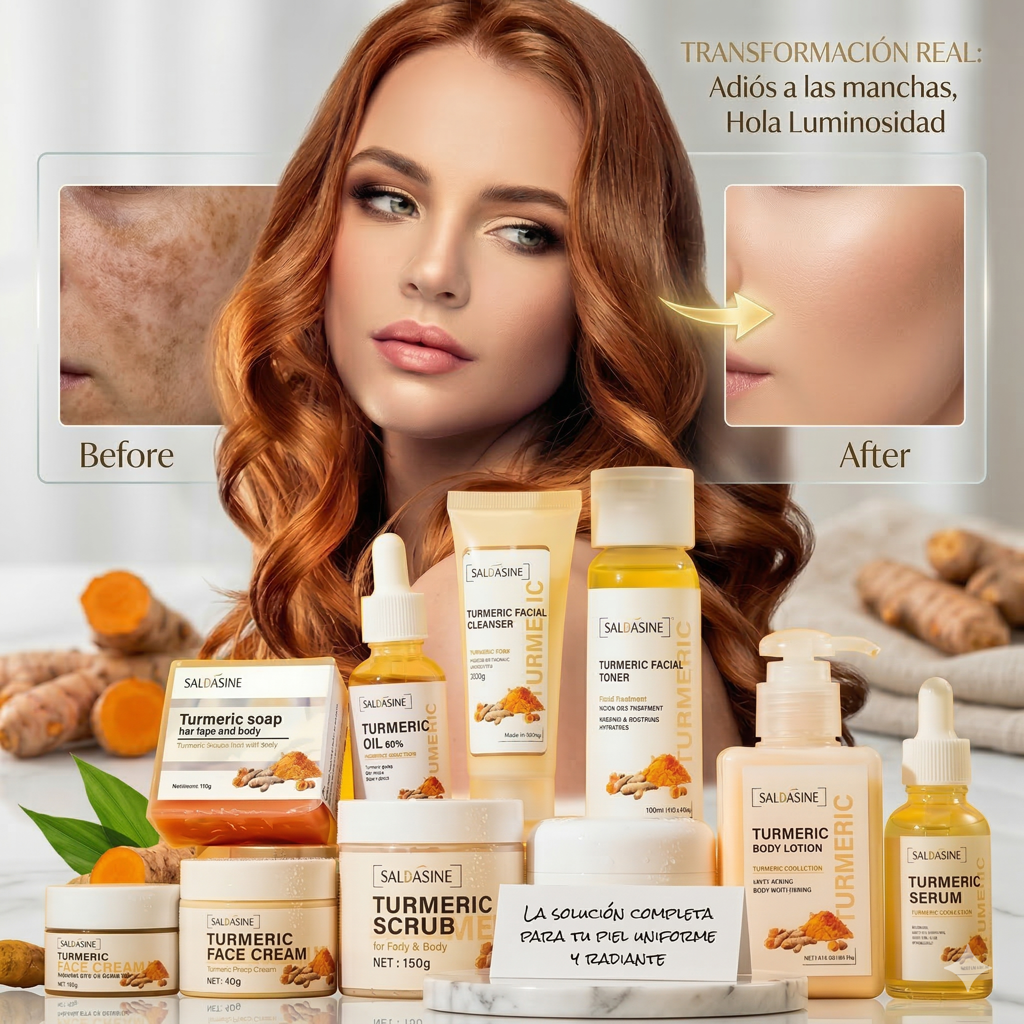 Kit de Cuidado Facial y Corporal Shuo Wo Xin™ con Cúrcuma – 10 Piezas