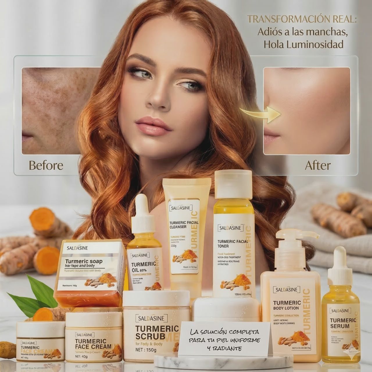 Kit de Cuidado Facial y Corporal Shuo Wo Xin™ con Cúrcuma – 10 Piezas